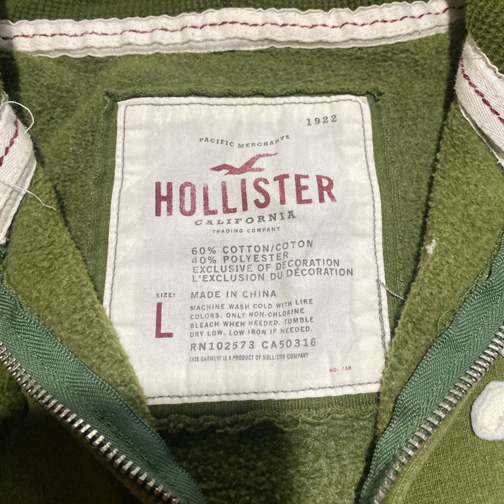 🔥 Y2K Hollister California Full Zip Hoodie Olive Green Women’s Large 🔥 - Picture 4 of 10